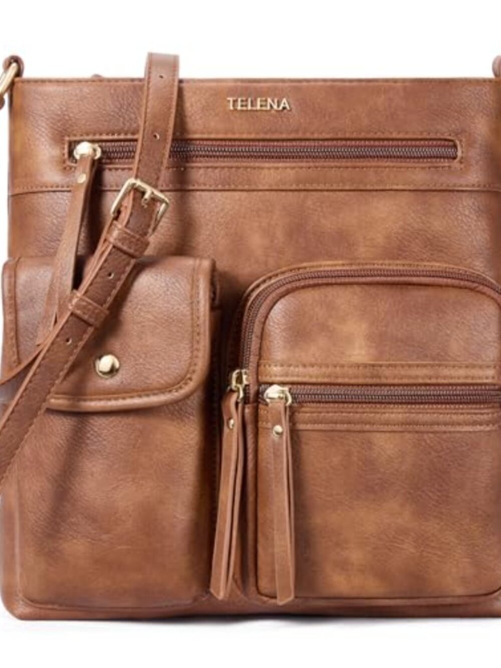 Vegan PU Leather Crossbody Bag Multi Pocket Adjustable Strap Shoulder Purse